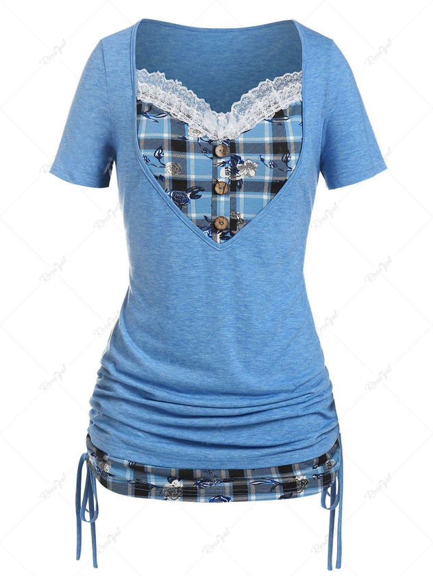 Plus Size & Curve Cinched Plaid 2 in 1 Tee - 5x