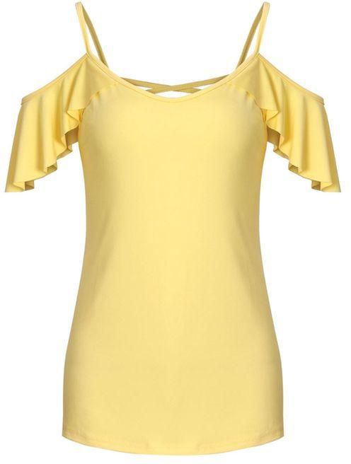 Gamiss Women'S Slip Ruffles Sleeve Blouse - Yellow