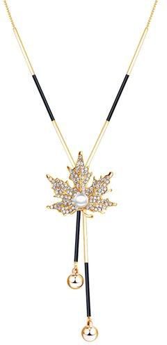 Zircon Studded Maple Leaf Shaped Charm Necklace