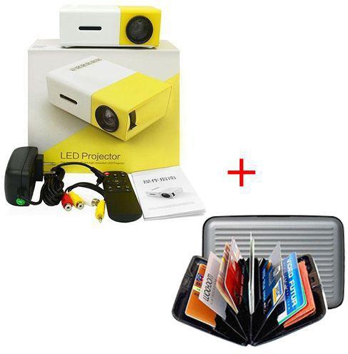 Generic LED Mini Home Projector HD 1080P HDMI USB Projector Media Player - yellow & white + 1 Executive Aluminium Metal Business Cards and Bank Cards Holder