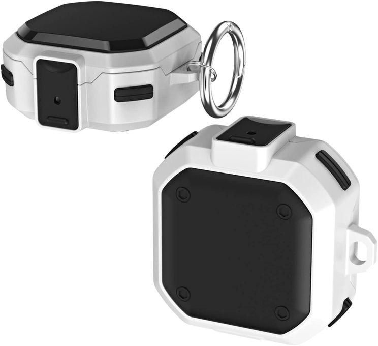 With Security Lock Armor Cover For Galaxy Buds 2/ Live Hard PC Shockproof With Keychain Black White