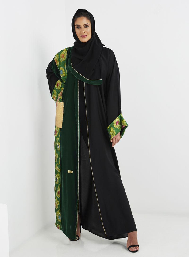 Rahaf Elegant Abaya For Women Black/Green