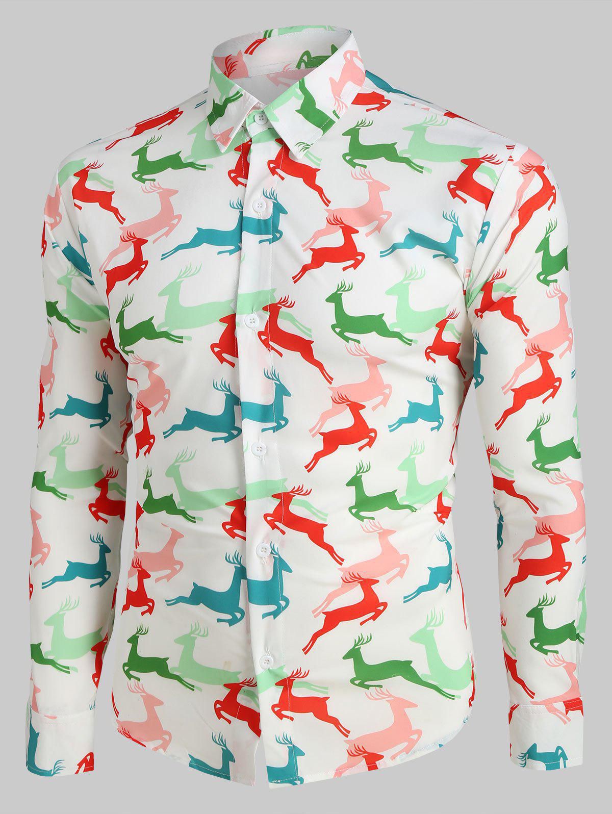 Deer Pattern Long Sleeves Casual Shirt - L