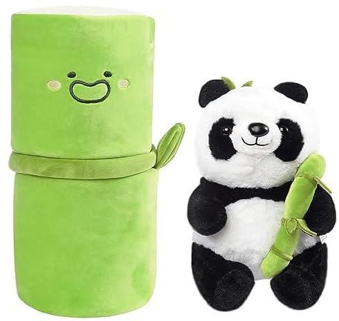Panda Stuffed Animals, 2 in 1 Bamboo Tube Panda Plush and Pillow, Soft Plush Toy for Tummy Time, Babies' Play, and Cuddles, Adorable Gift for Boys and Girls