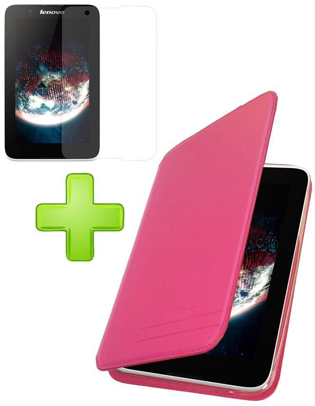 Karzea Leather Flip Cover for Lenovo A3300 – Pink + Free Glass Screen Protector