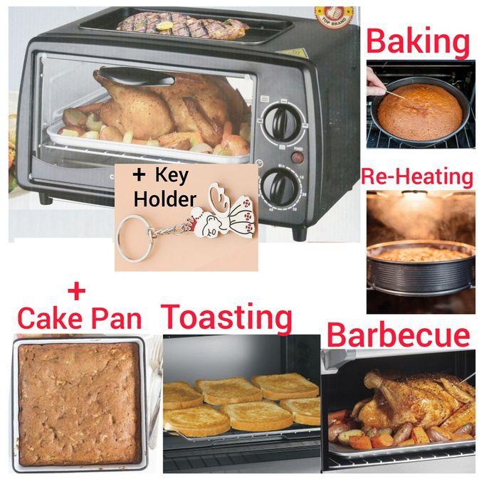 Crown Star 11- Litres Electric Toaster Oven With Top Barbecue BBQ Grill + Cake Pan + Key Holder