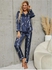 SHEIN Floral Print Contrast Piping Satin Blouse & Trousers PJ Set