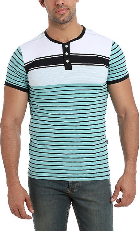 Striped T-Shirt - Aqua Green & Black -TEAL
