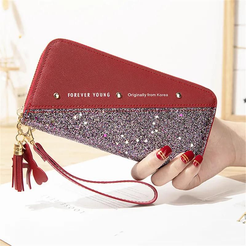 Fashion Women's Pu Leather Long Wallets Sequins Patchwork Glitter Wallet Coin Purse Female Wallets Girls Gifts