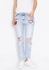 Badge Ripped Knee Straight Jeans