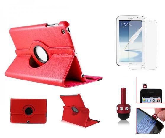 360 Rotating PU leather Case, Screen Protector with RED 3.5 mm headphone Jack stylus for Samsung Note 8.0 N5100