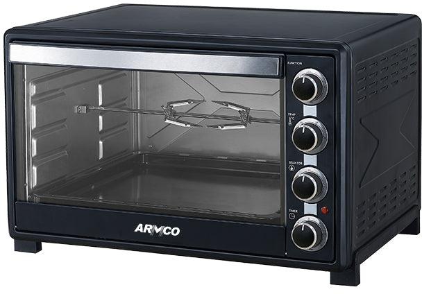 AEC-6010R(SB) - 60L Full Convection Electric Oven, 1600W, 60 Min Timer with Alarm, Variable Temperature control 100-250 Â°C, Full Chicken Rottiserrie, Wire Rack, Bake Tray, with accompanying handles, Black and Stainless Steel Housing.
