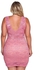 Smart Pink Plus Size Floral Lace Bodycon Dress
