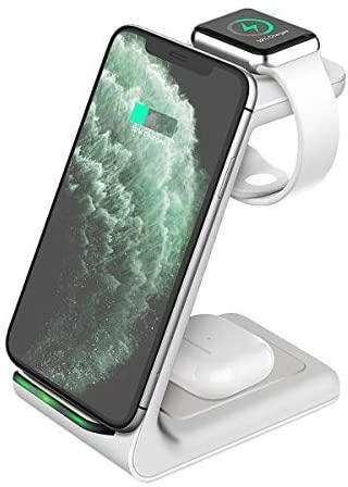Wireless Charging Station, KKUYI 3 in 1 Wireless Charger Stand for AirPods Pro Apple Watch, Wireless Charging Dock Compatible with iPhone 11/11 Pro/XR/Xs Max/X/8/8P, Galaxy Note10/S10/S9, White