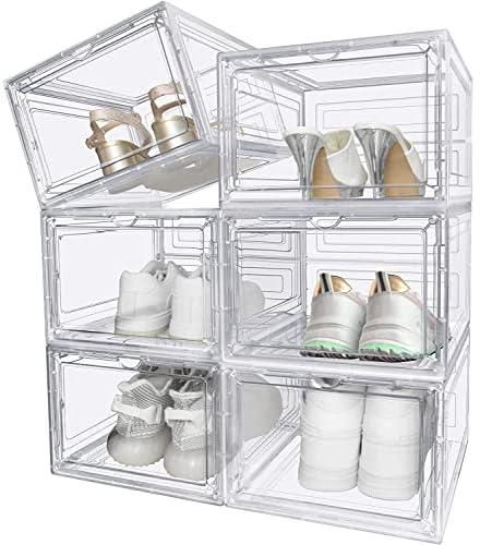 6 pcs Shoe Box,Clear Plastic Stackable Shoe Organizer for Closet, Shoe Containers with Magnetic Door, Sturdy Durable Plastic Shoe Organizer For Closet, Space Saving Shoe Holder Sneaker Display Case
