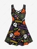 Plus Size Halloween Pumpkin Spider Web Skull Print Crisscross Cami Dress - 6x