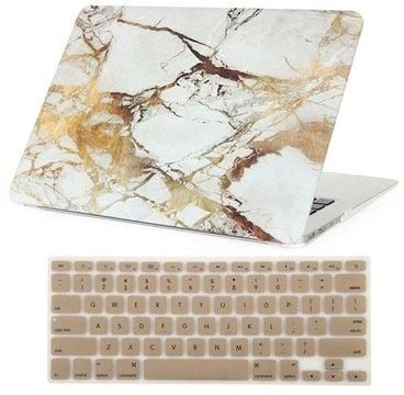 Marble Pattern Case Cover With Keyboard Cover For Apple MacBook Air 13/13.3-Inch (A1369/A1466) Laptop 13.3inch White/Gold
