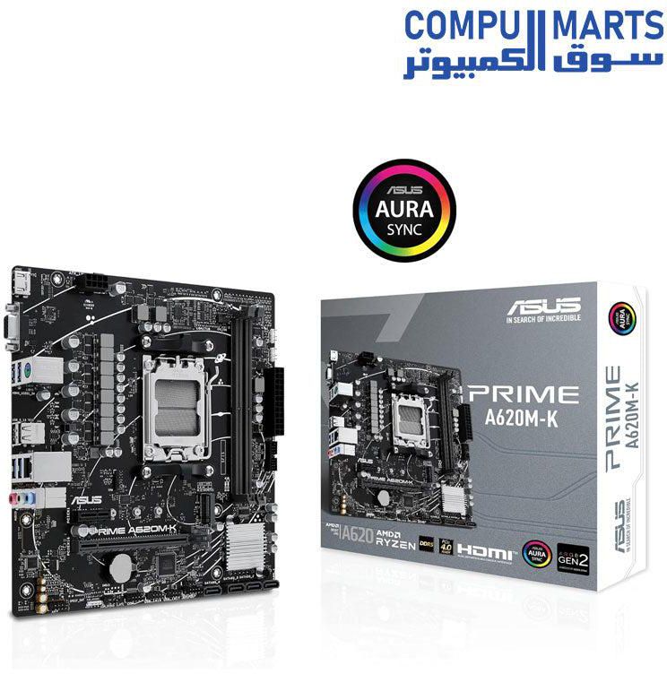 ASUS PRIME A620M-K لوحة أم ميكرو ATX تدعم معالجات AMD Ryzen AM5 من الج