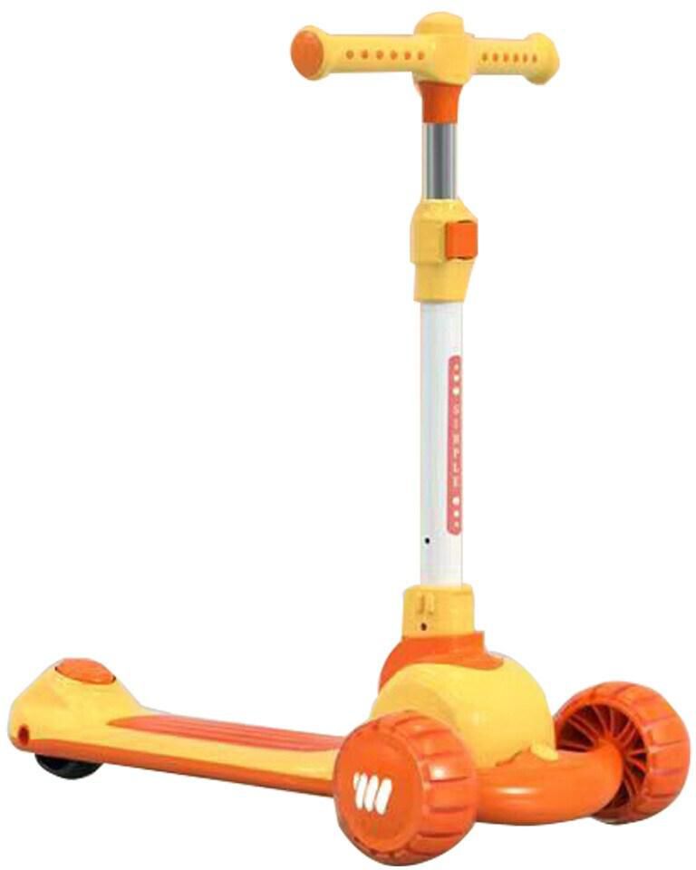 Portable 3 Wheels Kids Pedal Scooter with Adjustable Height - Yellow &amp; Orange
