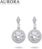 Halo Dangling 925 Sterling Silver Earrings 18K White Gold Plated