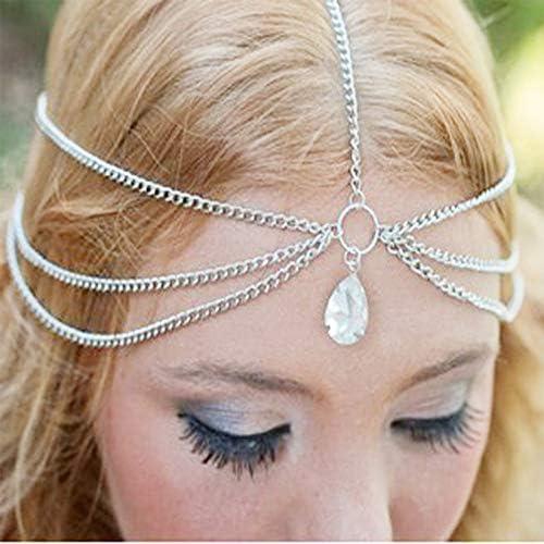 YERTTE Wedding Water Drop Crystal Headband Boho Hairband Vintage Layered Chain Head Chain Headpieces Hair Accessories Party Hair Jewelry for Women and Girls