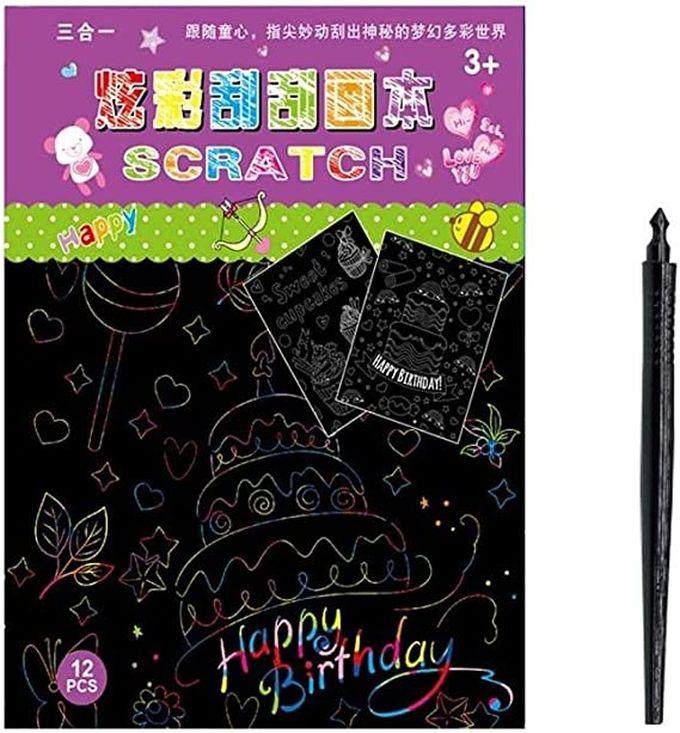 Scratch Art Notes, Rainbow Paper Scratch Book For Kids Educational Toy Scratching Art For Kids Large Scratch Book Magic Scratch Pad + Scratch Pen, (Purple (Birthday))