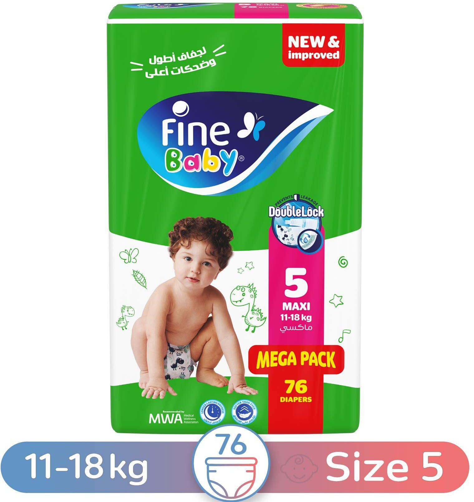 Fine Baby Diapers - Size 5 - 11-18kg - Maxi - 76 Diapers