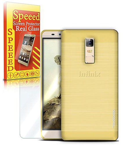 TPU Silicone Case for Infinix Note 3 X601 – Gold + HD Ultra-Thin Glass Screen Protector