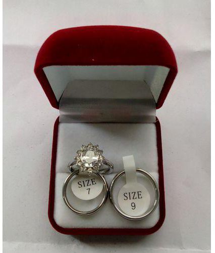 Silver Wedding Rings With Stoned Engagement Ring Set