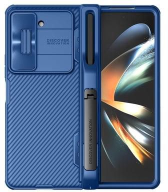 حافظة Z Fold 5 مع حامل قلم S وغطاء كاميرا منزلق - حماية مفصلية مبتكرة، مسند مخفي، حافظة هاتف واقية ممتازة لهاتف Samsung Galaxy Z Fold 5 5G (أزرق)