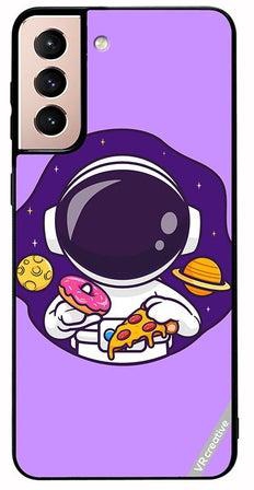 Protective Case Cover For Samsung Galaxy S21 Plus 5G Cute Astronaut Eating Donut And Pizza Design Multicolour