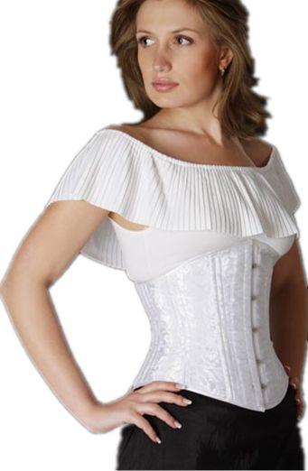 Floral Brocade Under Bust Corset With G-String White Lc51A00M