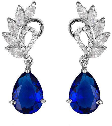 Clear and dark blue water drop earrings
