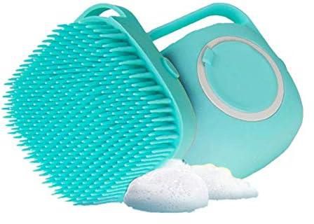 Dog Bath Brush - MISTHIS Pet Massage Brush Shampoo Dispenser Soft Silicone Brush Rubber Bristle for Dogs and Cats Shower Grooming(Blue)