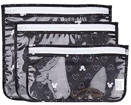 Bumkins Tsa Approved Toiletry Bag, Travel Bag, Quart Zip Pouch, Clear Sided, Pvc-Free, Vinyl-Free, Set Of 3 – Disney Mickey Mouse Icon