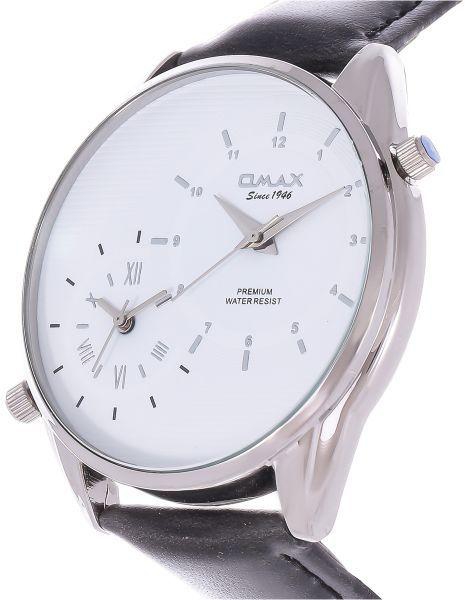 Omax Men's White Dial Leather Band Dual Time Watch - S002P32I