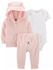 Carter's Baby Girl Extra Soft Bunny Ears Hooded Jacket Cardigan, Bodysuit And Matching Pant 3 Set- Pink