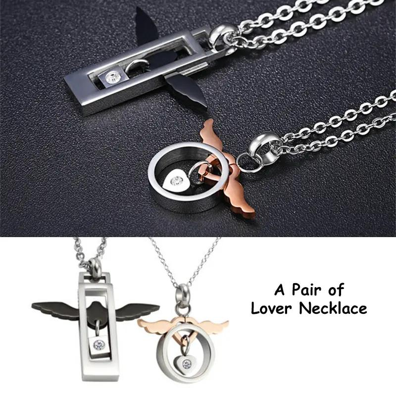 A Pair of Couple Lover Necklace Fashion Stainless Steel Men and Women Matching Love Necklace