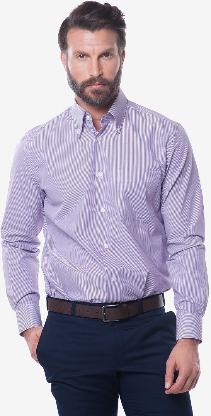 Kal Jacobs Tailored Fit White & Purple Stripe Cotton Shirt - Button-Down Collar - Size 15.5