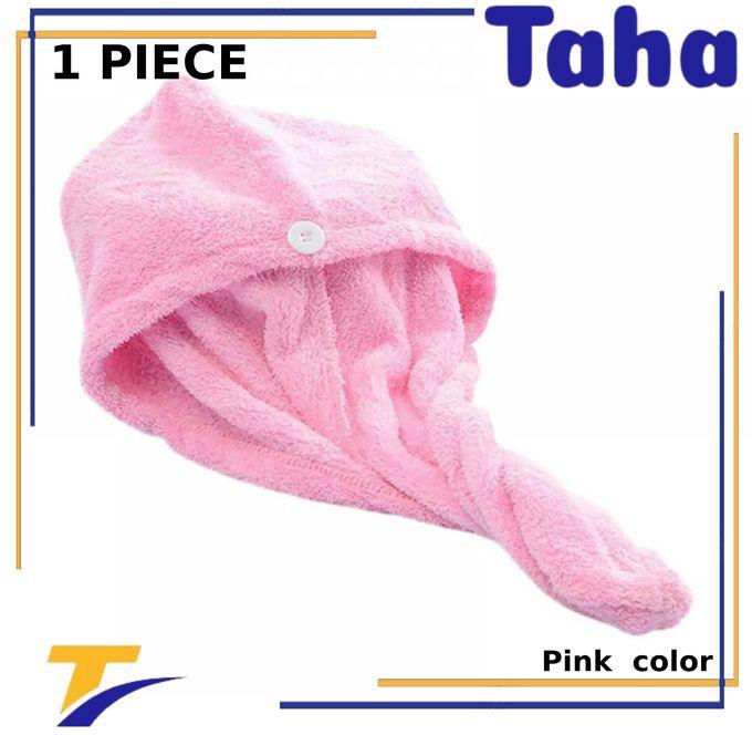 Taha Offer Buttoned Bath Hair Towel Pink Color 1 Piece