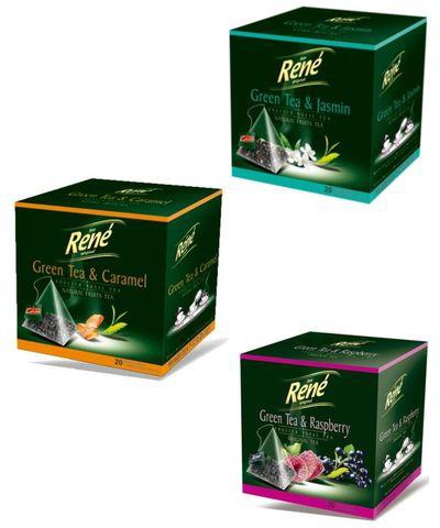 Café René Green Tea Jasmine + Green Tea Caramel + Green Tea Raspberry - Pack of 3