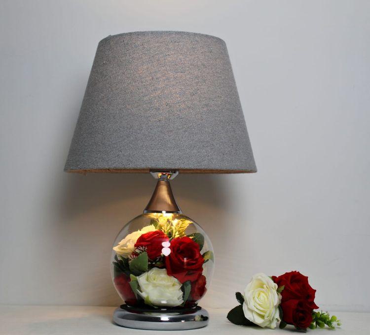 Table Lamp Decorative Bouquet Of Roses Modern Modern Design Silver Metal Clear Glass Height 45 Cm Flax Shabwa Grey Color