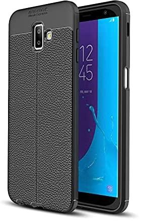 Samsung Galaxy J6 Plus / J6plus case rubber leather pattern litchi TPU Shockproof protection cover - Black