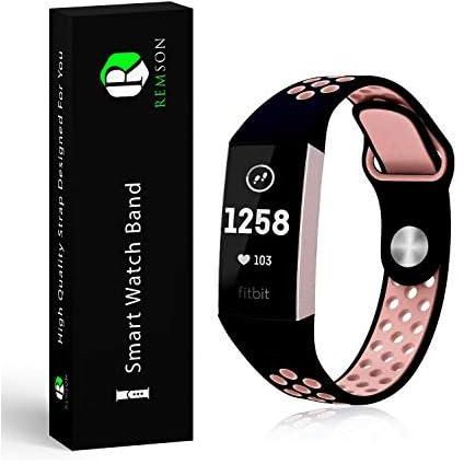 Remson Silicone Sports Waterproof Replacement Band For Fitbit Charge 3 Large - Black & Pink/Rm-0283