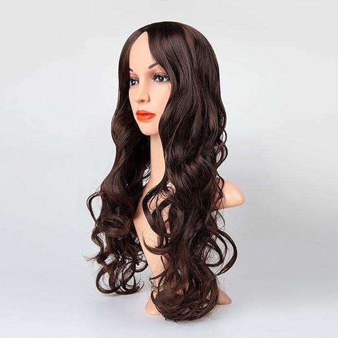 Long Wavy Synthetic Hair Wig For Women And Ladies, Dark Brown Color