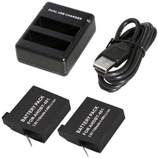 GoPro Hero4 AHDBT-401 2PC Battery + USB Dual Battery Charger for GoPro Camera