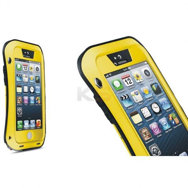 LOVE MEI Waterproof Shockproof Dustproof Rugged Tempered Gorilla Glass Small Waist Metal Aluminum Cover Case for iPhone 5 5S-Yellow