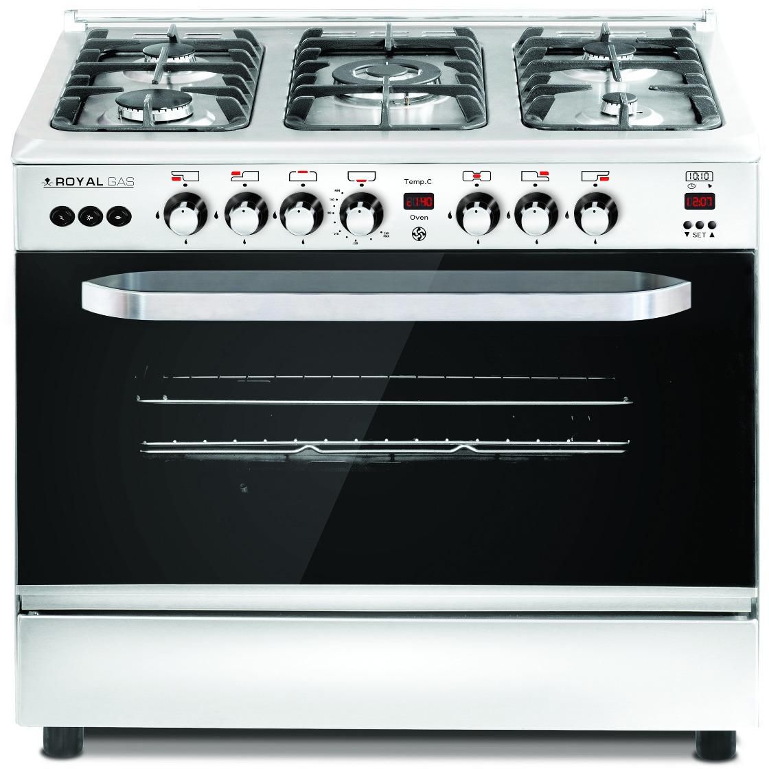 Royal Freestanding Master Chef Gas Cooker, 5 Burners, Stainless Steel, 60×90 cm