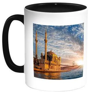 قدح قهوة بطباعة إسلامية- مسجد أسود/ أبيض 11أوقية