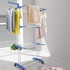 Clothes Drying Rack 3-Tiers with Retractable Trays, Collapsible Shelves, Rolling and Base with Casters, Stainless Laundry Dryer Indoor/Outdoor Standing Rack Blue